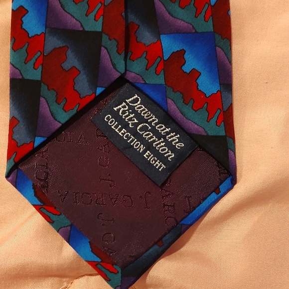 J. Garcia Silk Abstract Tie in Blue, Red, and Purple 4" Made in USA. - Picture 3 of 4